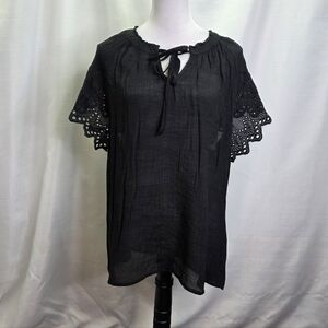 Mackenzie & James Black Crochet Lightweight Blouse Size 2X